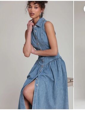 Avec Les Filles DENIM DROP WAIST midi dress size 10 Sold Out Online